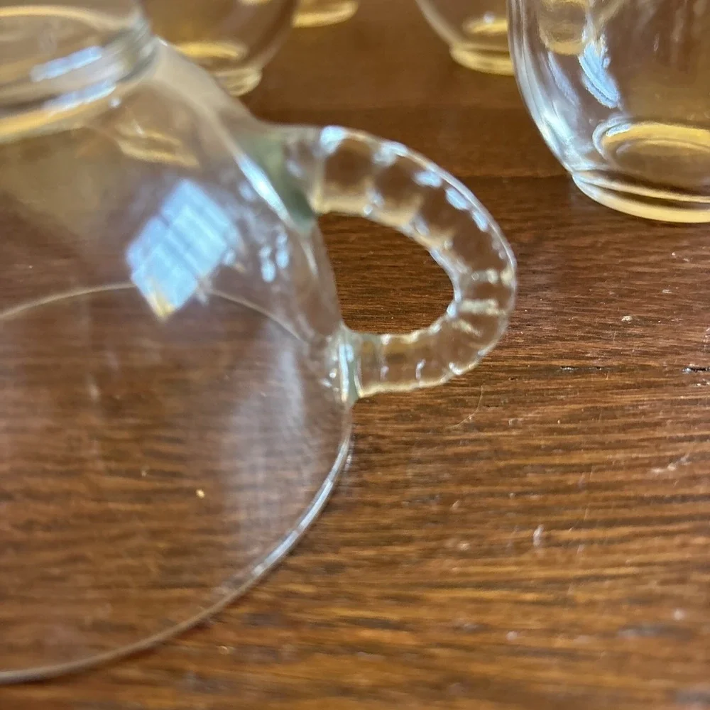 Federal‎ Glass Lot Set Of 9 Vintage Beaded Handle Punch Cups Tea Coffee Clear